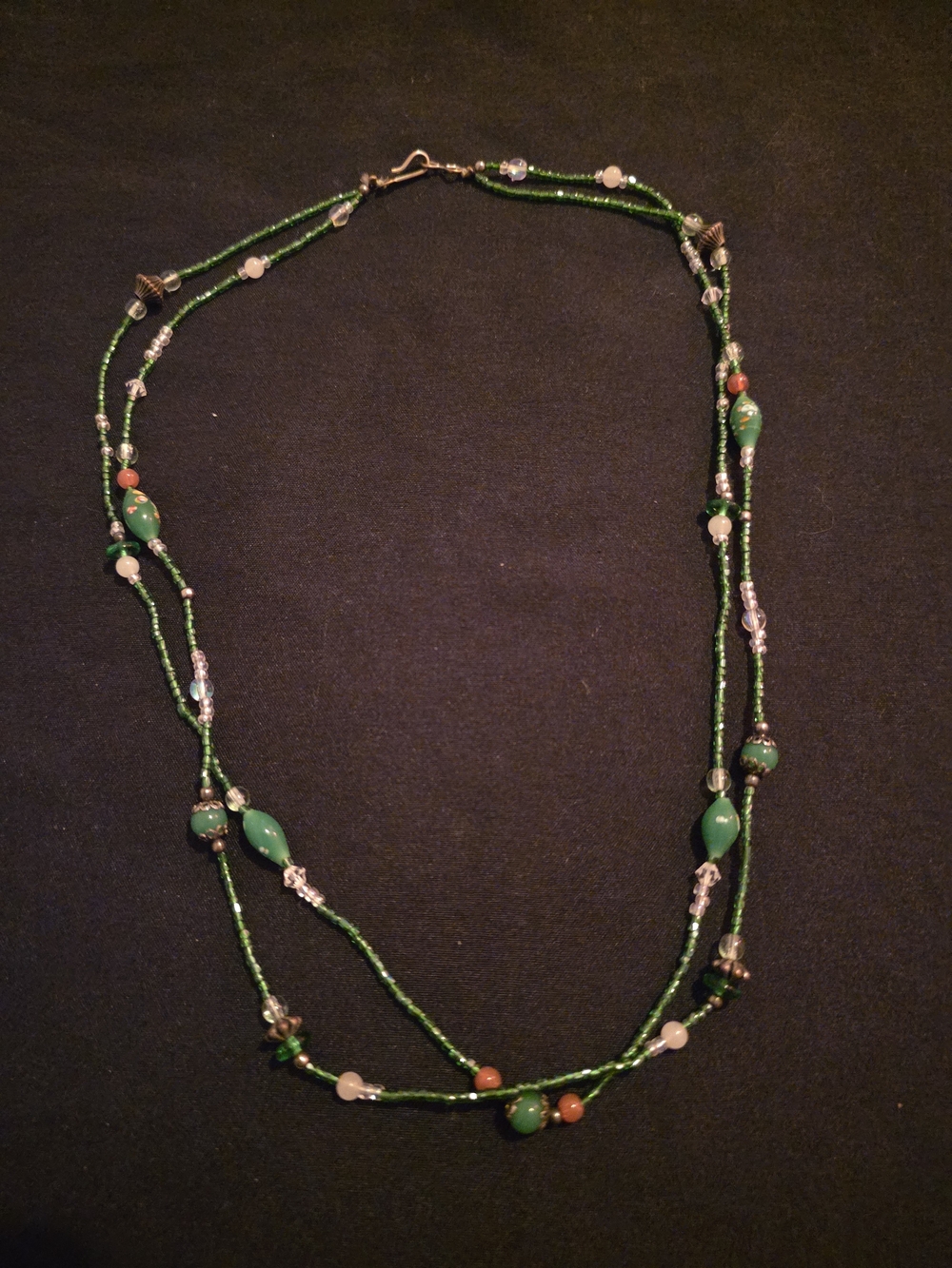 Green Double-Strand Beaded Necklace with Accent Beads